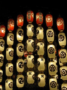 Lanterns on one of the Gion floats in the evenings before the parade