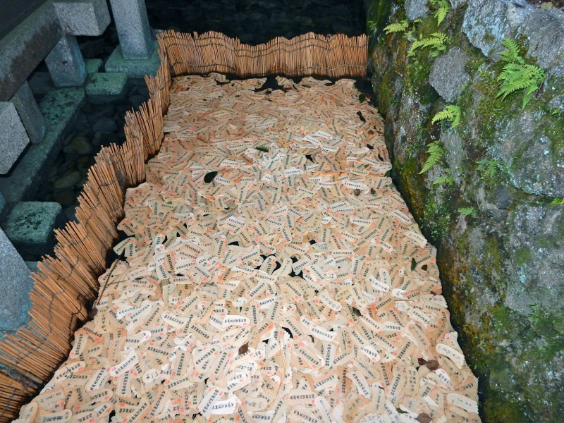 Special foot ema are provided, on which one writes one's name and age before supplicating the water deity
