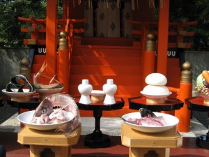 Sliced fish offerings at Yoshida Jinja in Kyoto