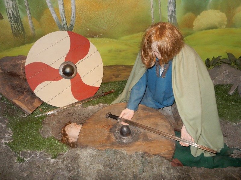 Placing valued objects in the coffin or grave was common practice worldwide.  Here a Viking burial is shown with shield and sword accompanying the warrior to the next world.