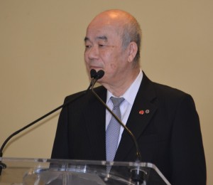 Tsunekiyo Tanaka, head of Jinja Honcho, delivers a speech at the UN in 2014 (courtesy Nguyen)