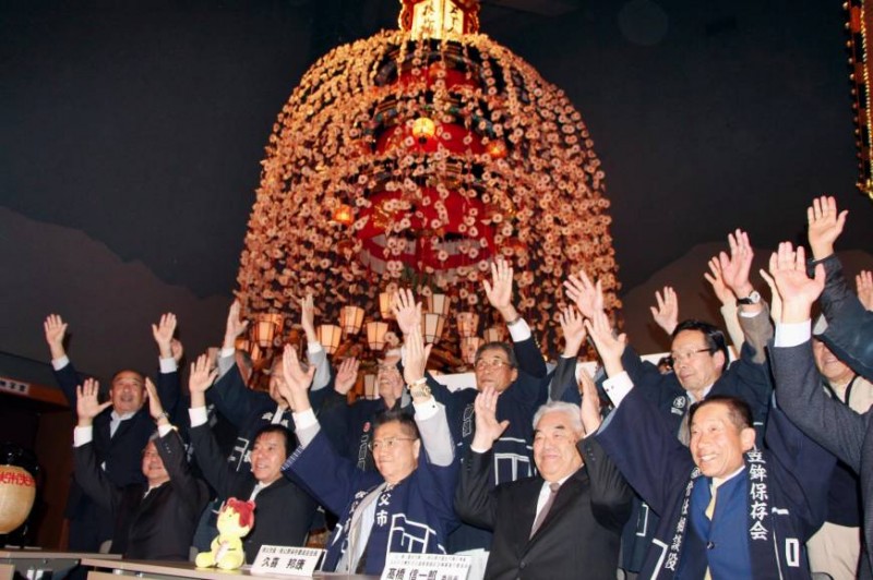 Officials of the city of Chichibu, Saitama Prefecture, rejoice Monday night after a UNESCO preliminary review panel recommended adding 33 traditional festivals in Japan to the Intangible Cultural Heritage list. Chichibu's float and shrine dance festival is among the recommended festivals. | KYODO